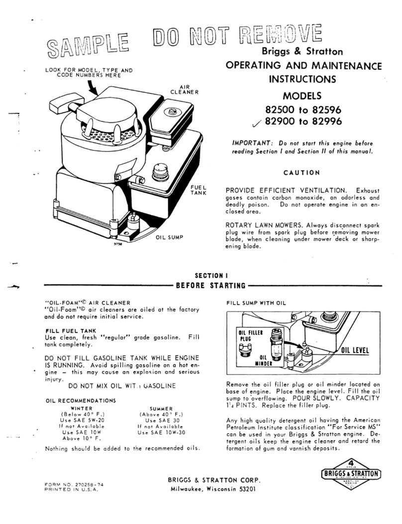 Briggs & Stratton 82500 Operating and maintenance instructions