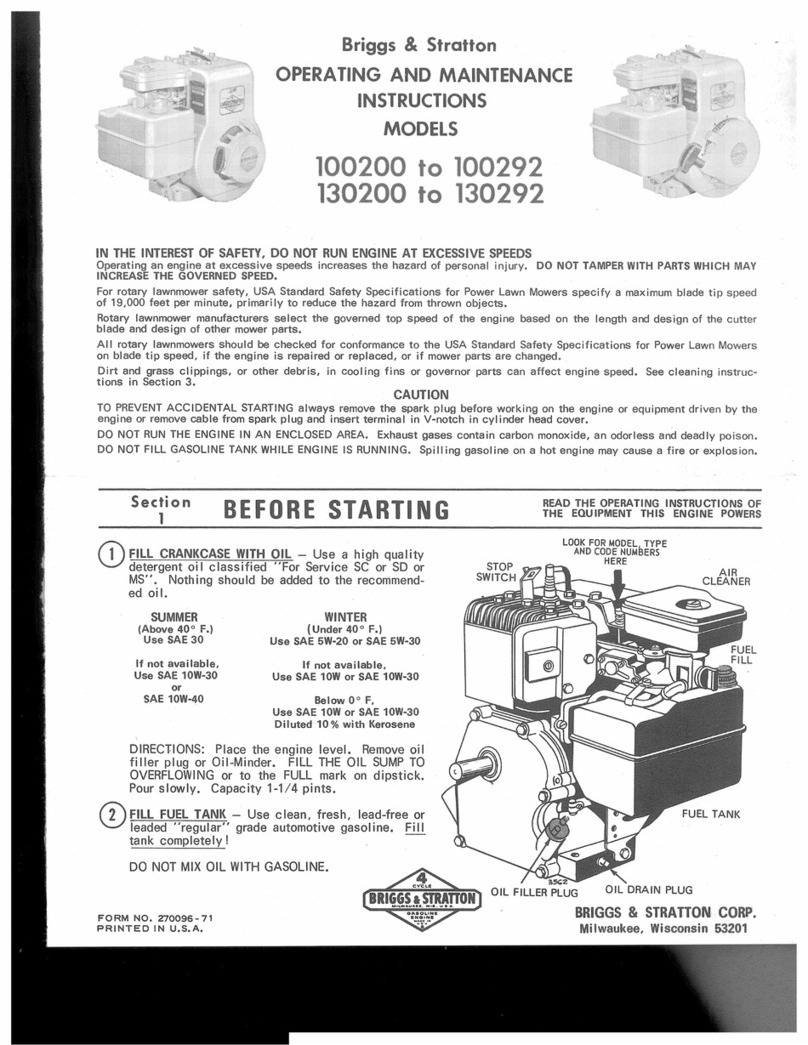 Briggs & Stratton 130200 Series Operating and maintenance instructions Briggs & Stratton 130200 Series Operating and maintenance instructions
