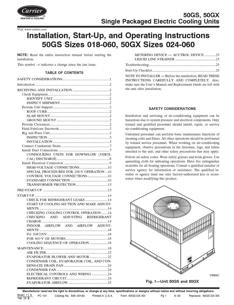 Carrier SINGLE PACKAGED ELECTRIC COOLING UNITS 50GS User manual