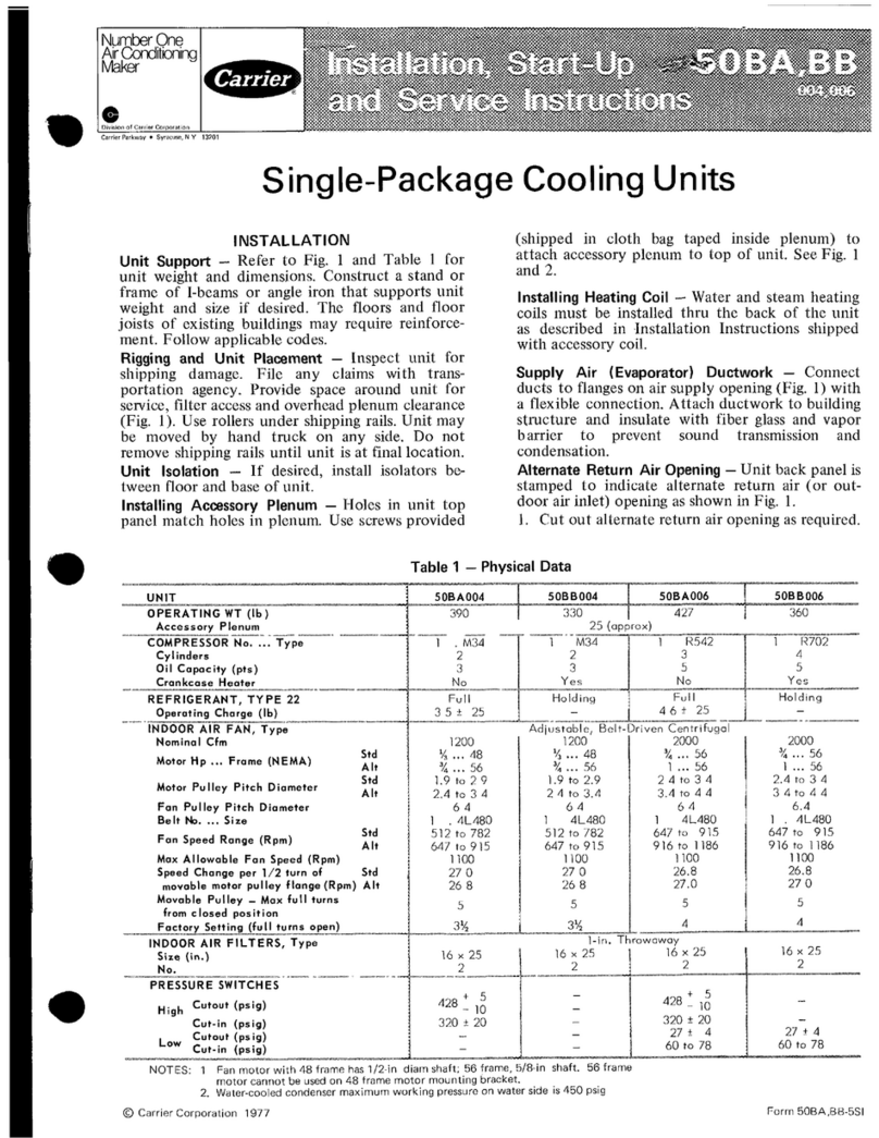 Carrier 50BA Dimensions and installation guide