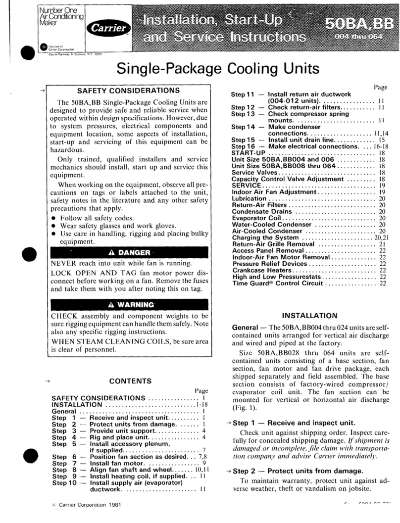 Carrier 50BA Installation, Start-Up and Service Instructions Carrier 50BA Installation, Start-Up and Service Instructions