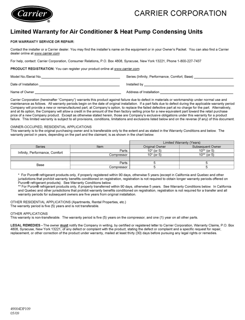 Carrier Infinity series Use and maintenance manual