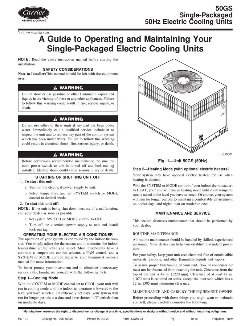 Carrier SINGLE PACKAGED ELECTRIC COOLING UNITS 50GS Assembly Instructions