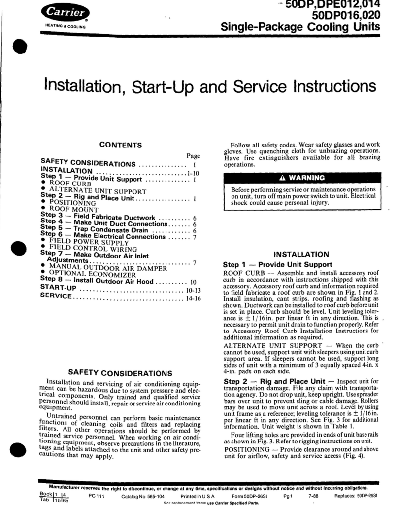 Carrier 50DP Dimensions and installation guide