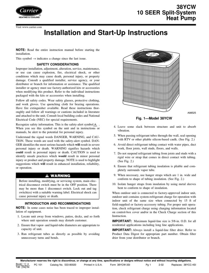 Carrier 10 SEER SPLIT-SYSTEM 38YCW Installation and start-up instructions