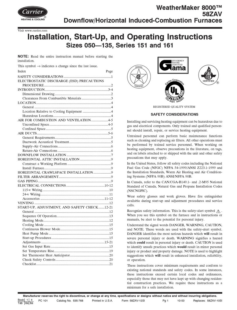 Carrier WEATHERMAKER 8000 58ZAV Installation and operating instructions