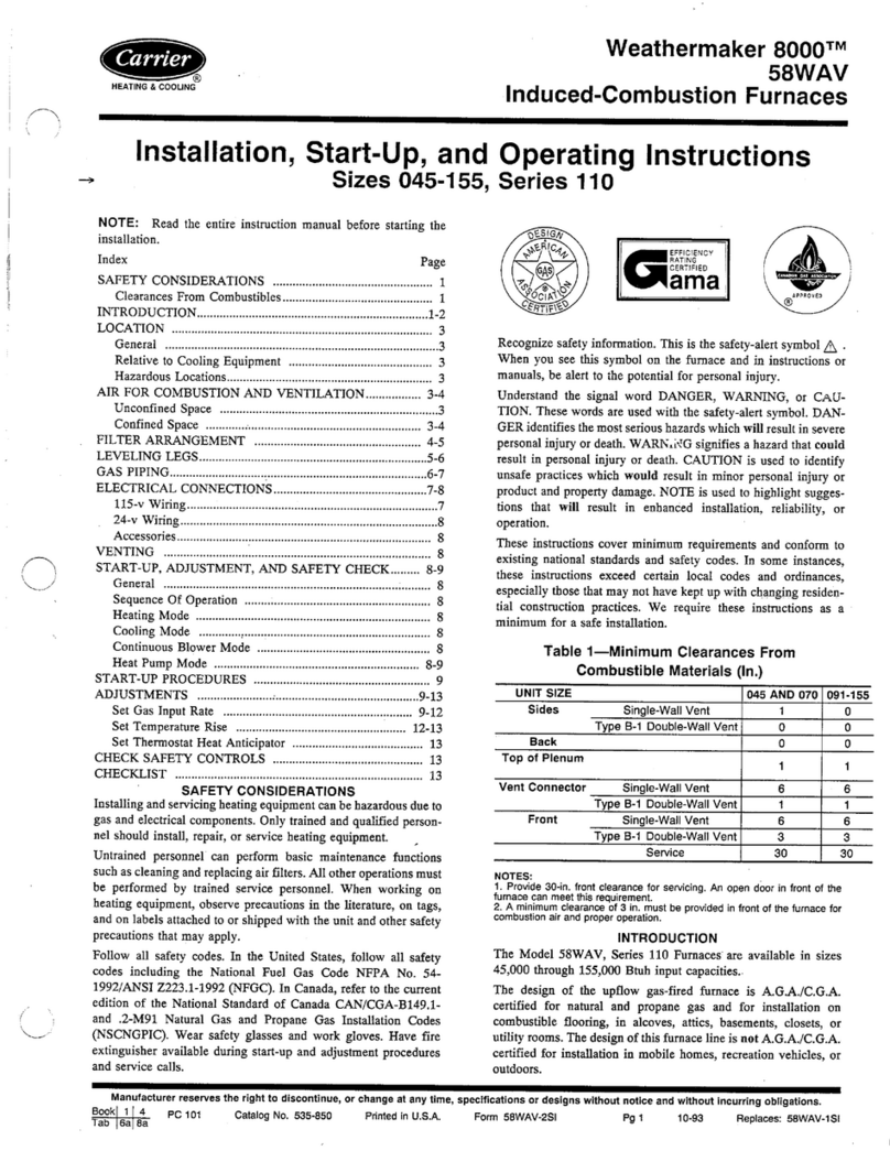 Carrier WEATHERMAKER 8000 58WAV User manual