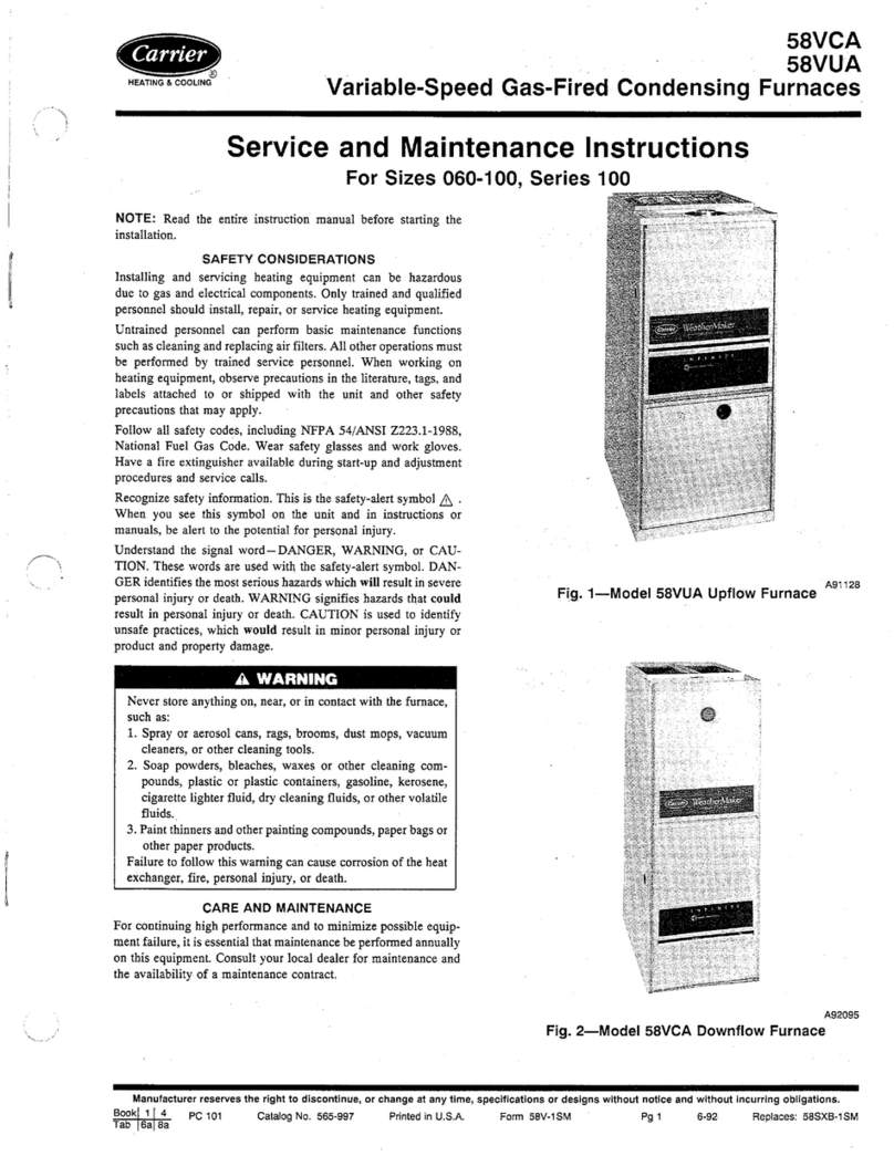 Carrier HEATING AND COOLING 58VCA Installation and user guide Carrier HEATING AND COOLING 58VCA Installation and user guide