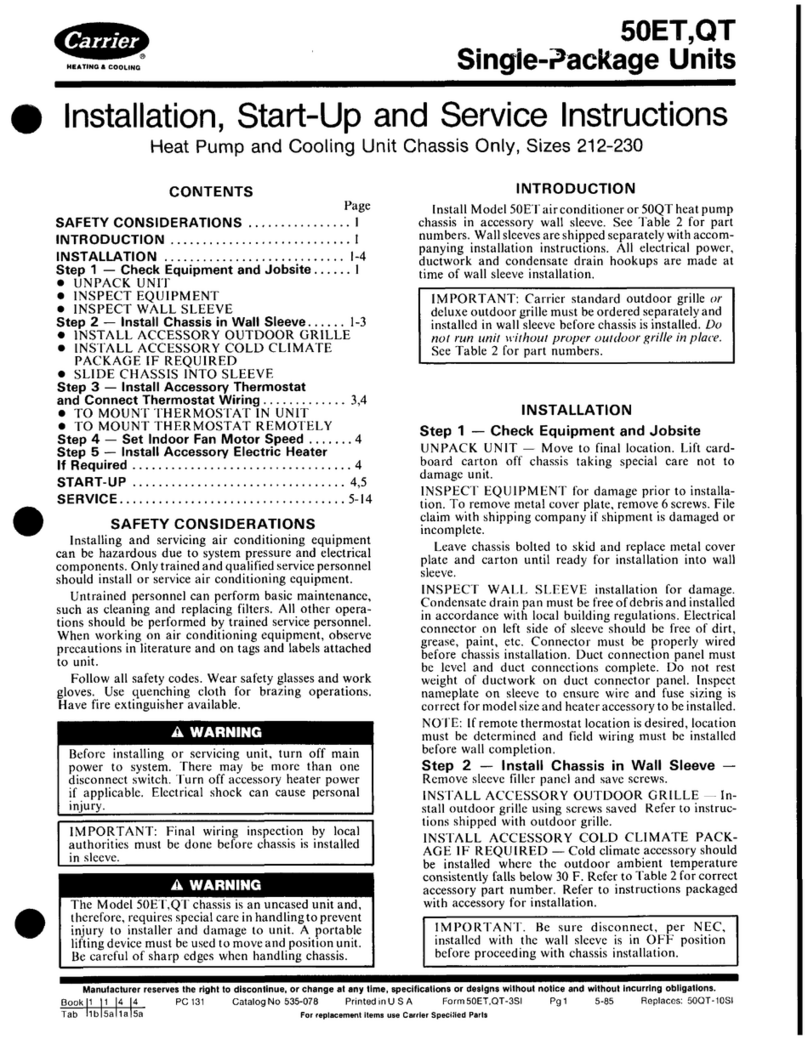 Carrier 50ET Installation, Start-Up and Service Instructions