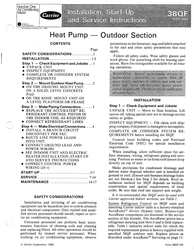 Carrier 38QF Dimensions and installation guide