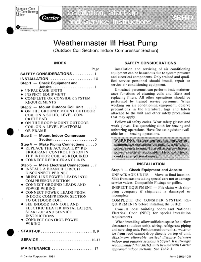 Carrier Weathermaster III 38HQ Dimensions and installation guide Carrier Weathermaster III 38HQ Dimensions and installation guide
