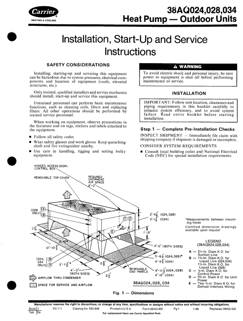Carrier 38AQ024 Installation, Start-Up and Service Instructions Carrier 38AQ024 Installation, Start-Up and Service Instructions
