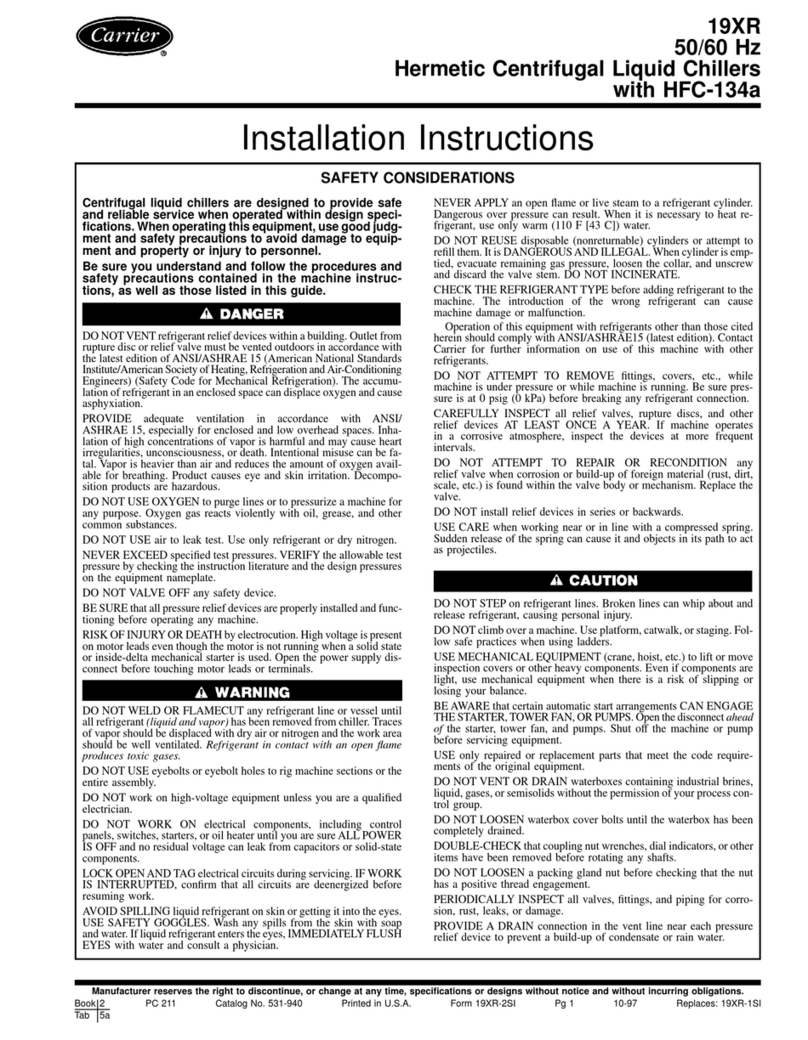 Carrier HERMETIC CENTRIFUGAL LIQUID CHILLERS 19XR User manual