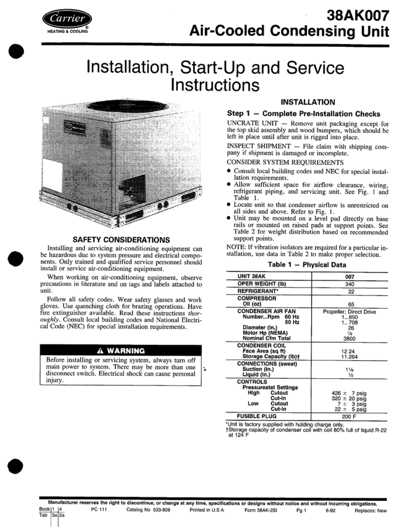 Carrier AIR-COOLED CONDENSIGN UNIT 38AK007 Dimensions and installation guide