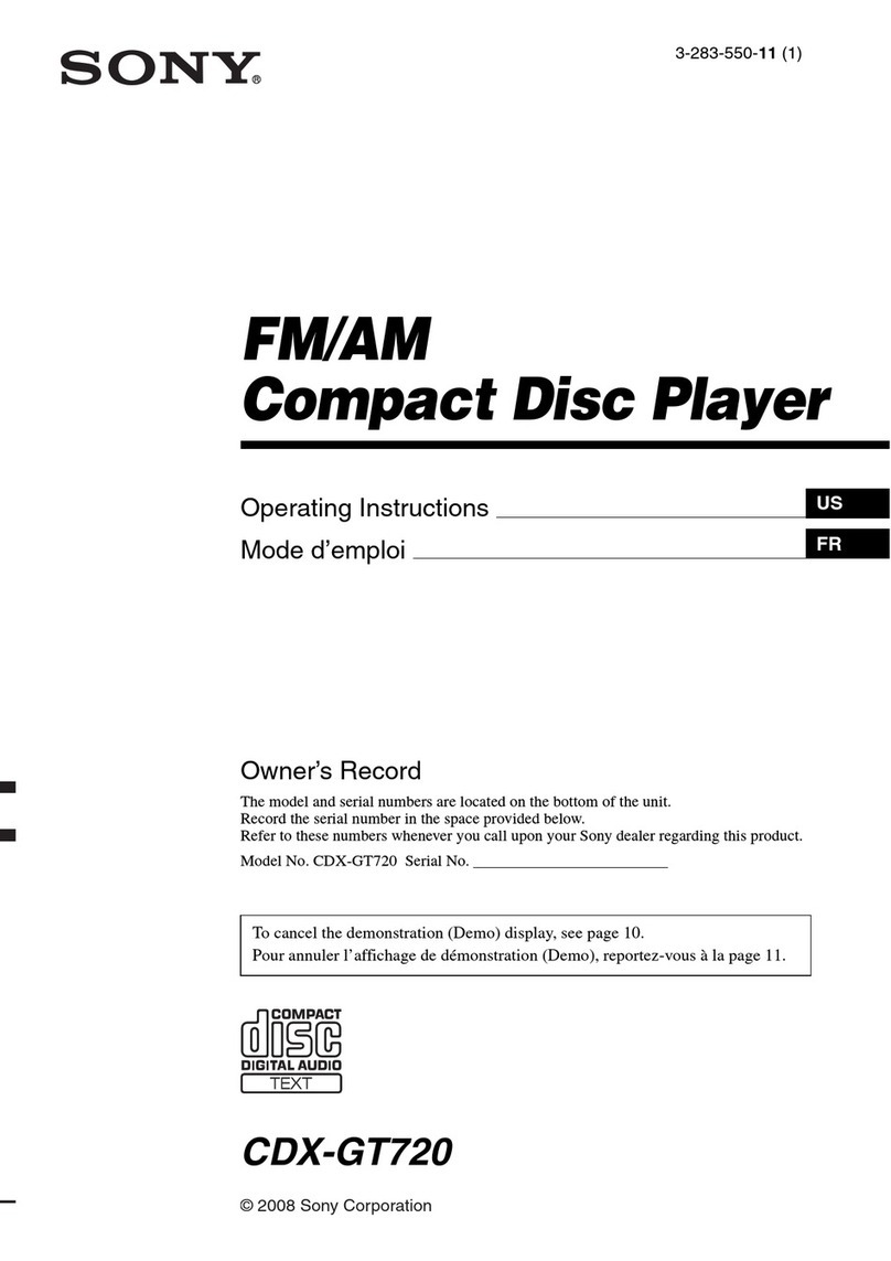 Sony CDX-GT720 - Fm/am Compact Disc Player operating instructions
