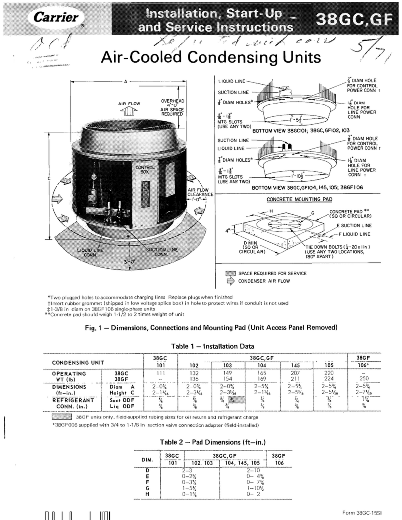 Carrier 38GF Dimensions and installation guide