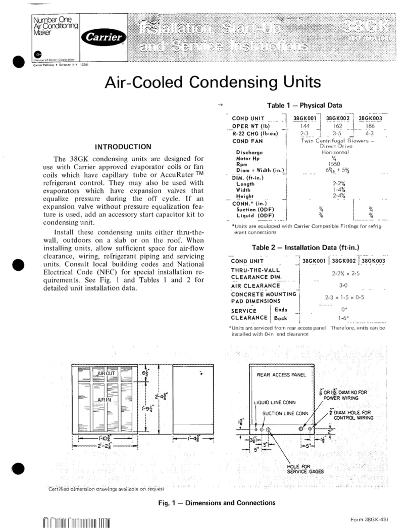 Carrier 38GK Dimensions and installation guide