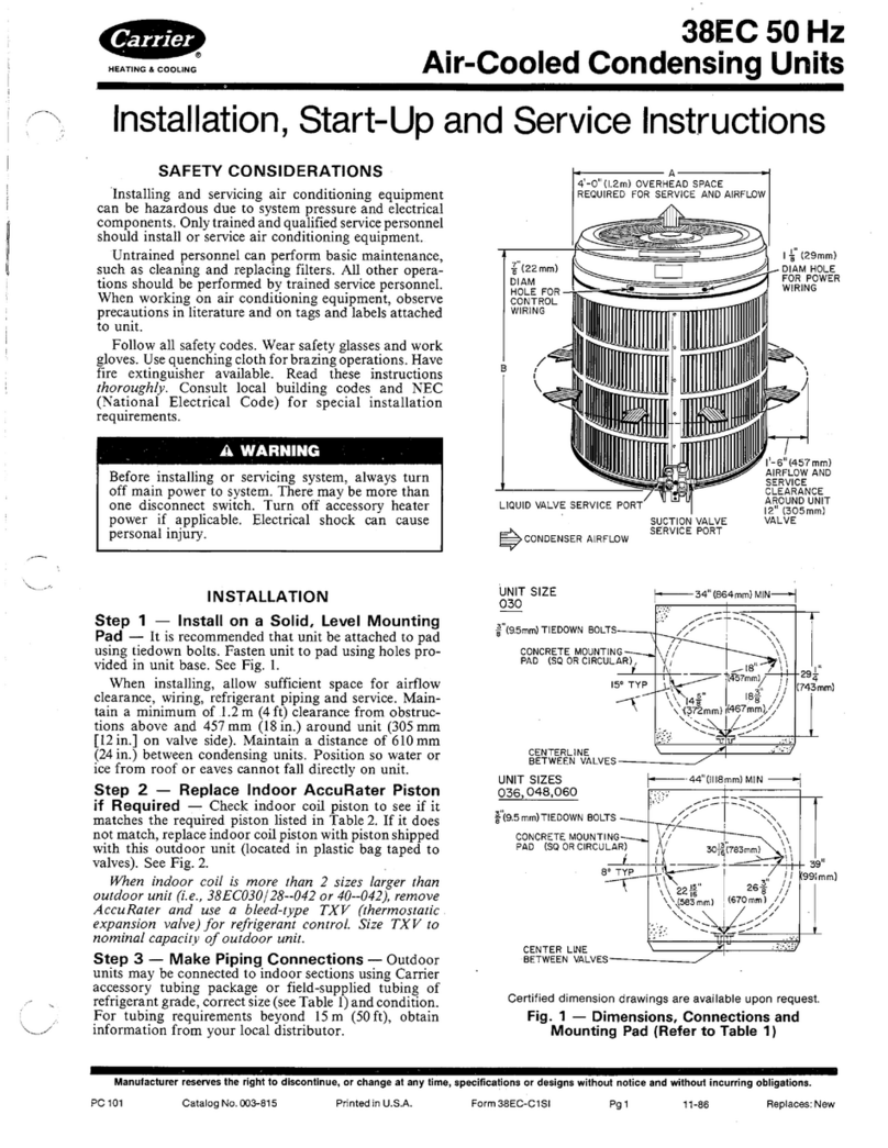 Carrier 38EC Dimensions and installation guide