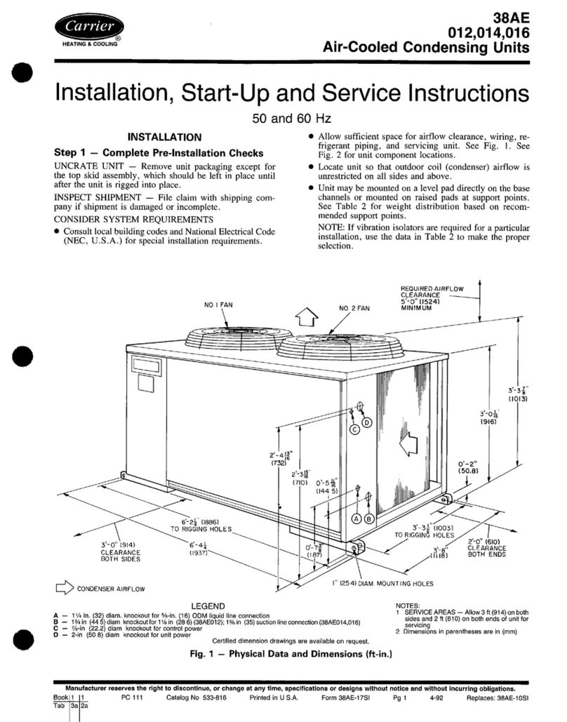 Carrier 38AE Dimensions and installation guide Carrier 38AE Dimensions and installation guide