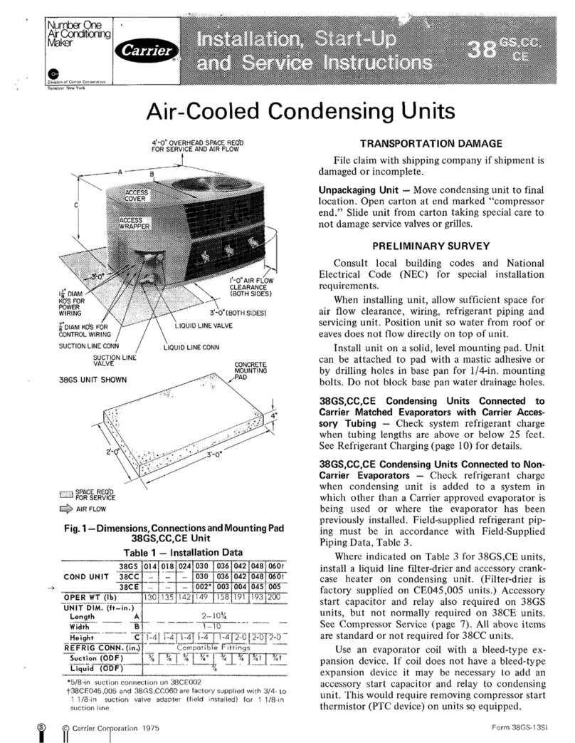Carrier 38GS Dimensions and installation guide