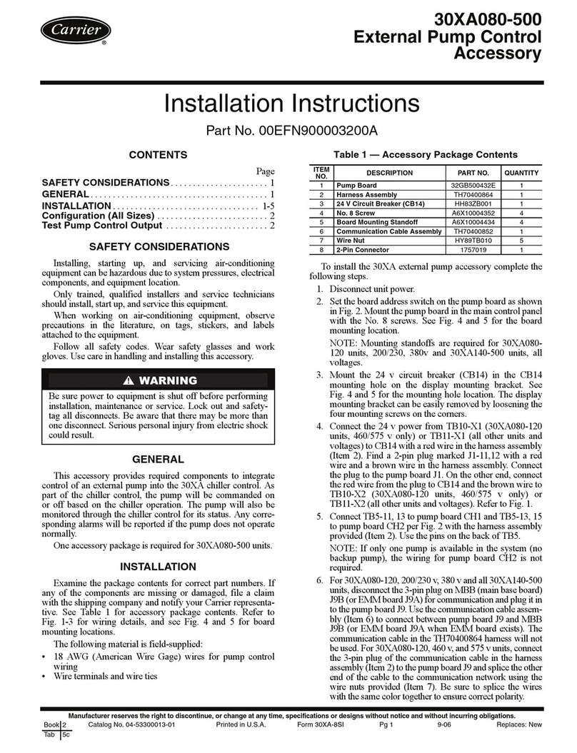 Carrier MINIMUM LOAD CONTROL ACCESSORY 30XA080-500 User manual