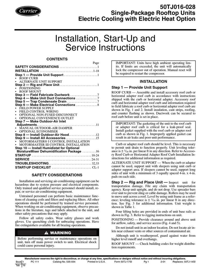 Carrier 50TJ016-028 Installation, Start-Up and Service Instructions Carrier 50TJ016-028 Installation, Start-Up and Service Instructions