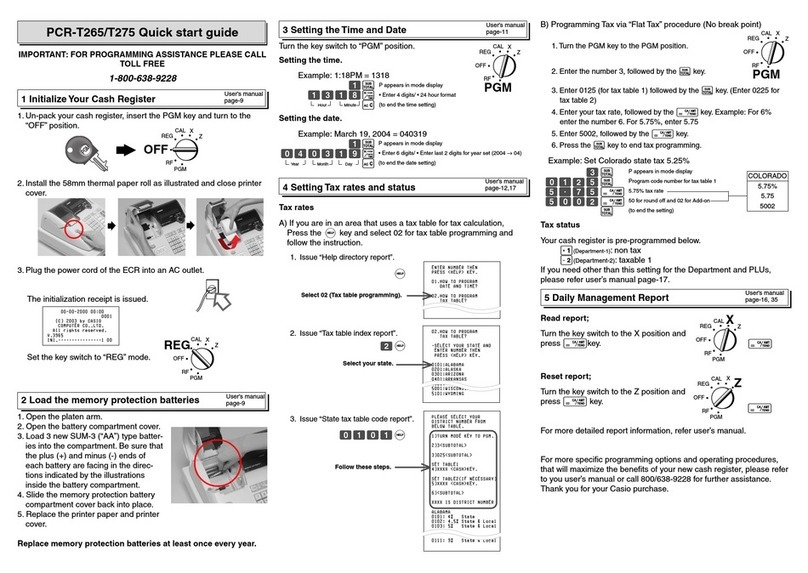 Casio PCR T265 - Electronic Cash Register User manual