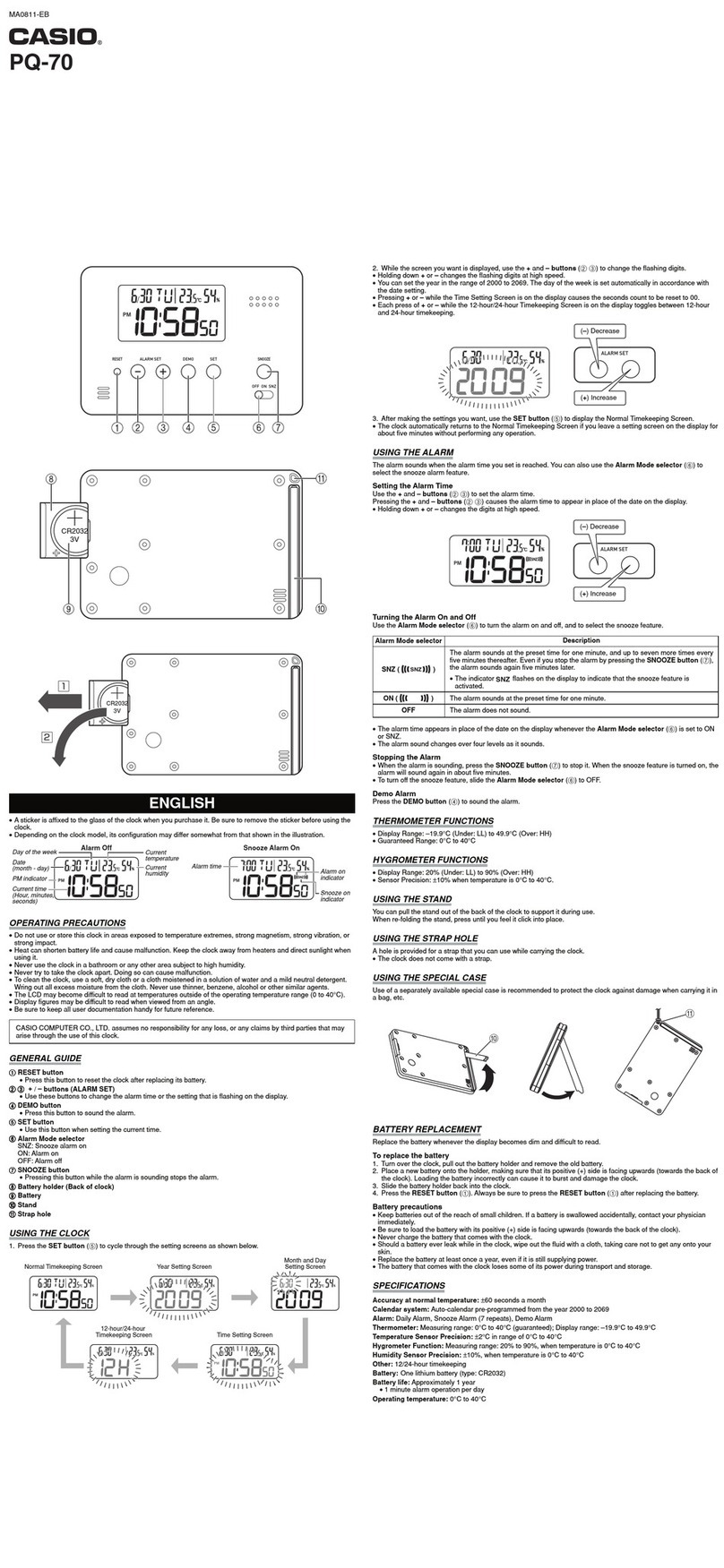 Casio PQ-70 user manual