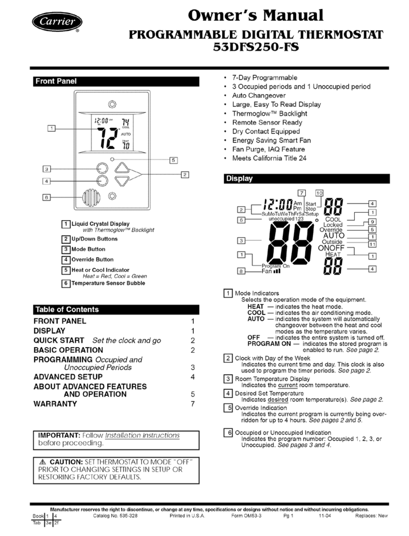 Carrier PROGRAMMABLE DIGITAL THERMOSTAT 53DFS250-FS User manual