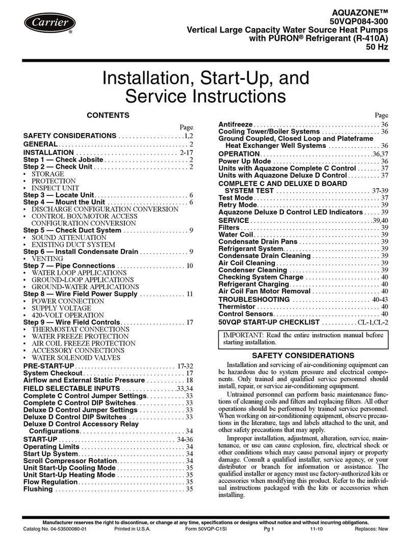 Carrier AQUAZONE 50VQP084-300 Installation and service instructions
