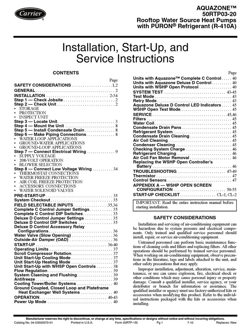 Carrier AQUAZONE 50RTP03-20 Installation and service instructions