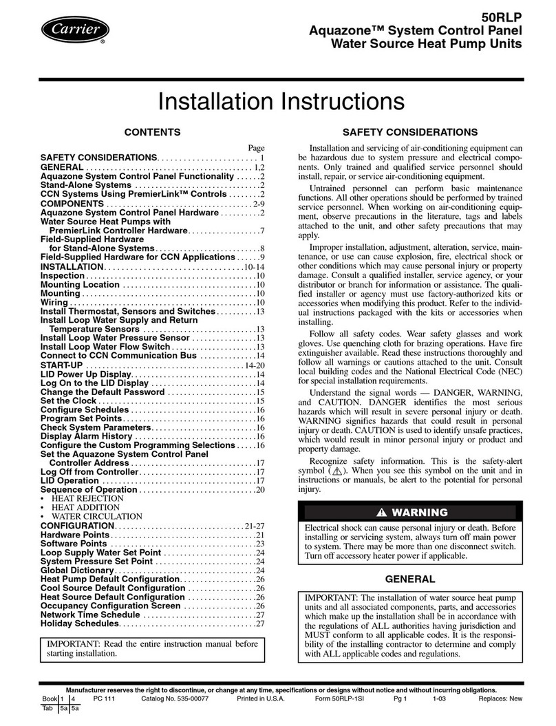 Carrier AQUAZONE 50RLP installation instructions