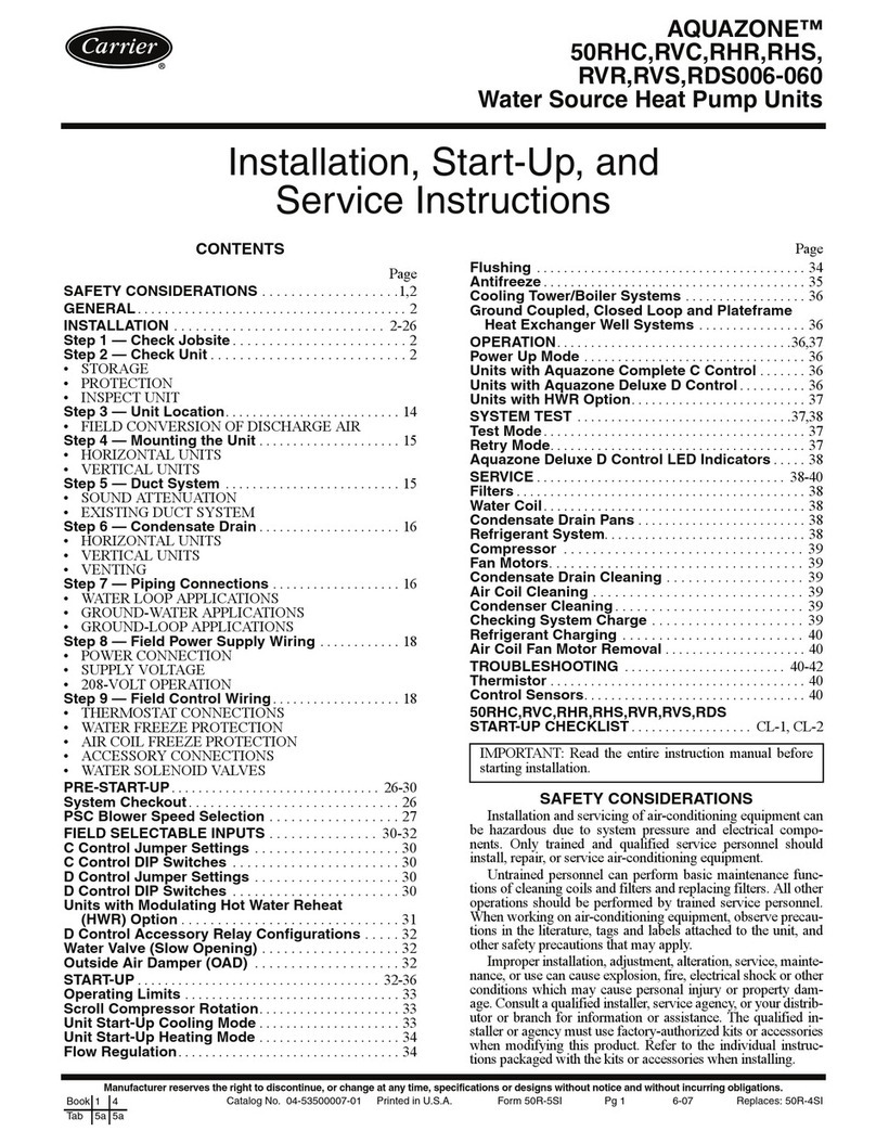 Carrier AQUAZONE 50RHC Installation and service instructions