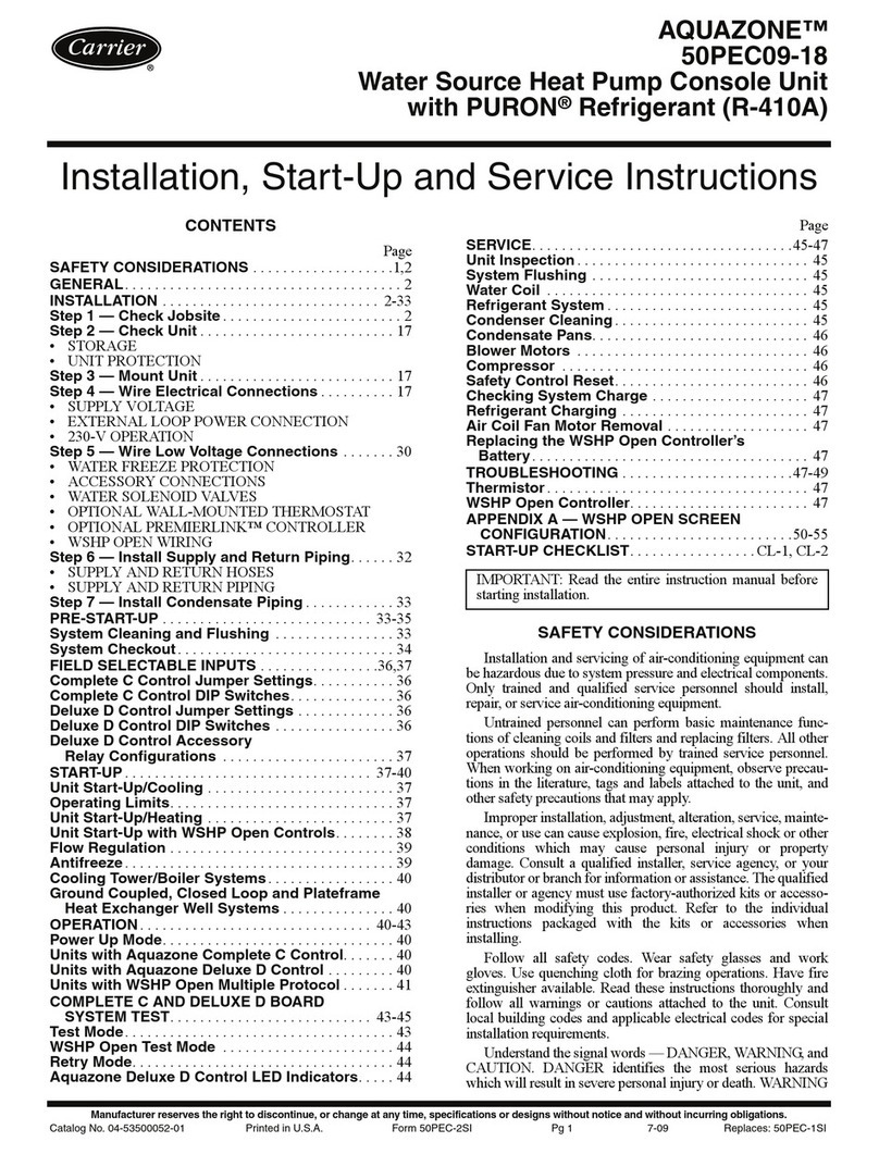 Carrier 50PEC09-18 Aquazone Dimensions and installation guide