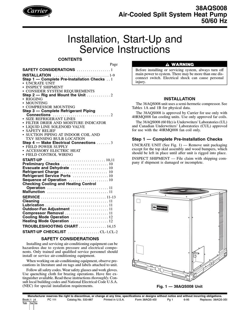 Carrier AIR COOLED SPLIT SYSTEM 38AQS008 Installation and service instructions