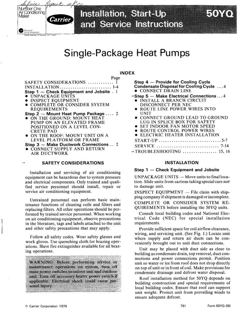 Carrier 50YQ Installation, Start-Up and Service Instructions