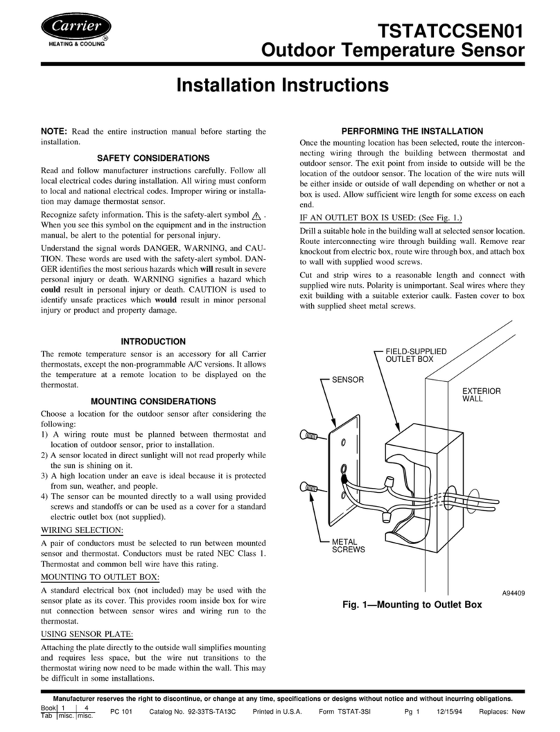 Carrier OUTDOOR TEMPERATURE SENSOR TSTATCCSEN01 installation instructions Carrier OUTDOOR TEMPERATURE SENSOR TSTATCCSEN01 installation instructions