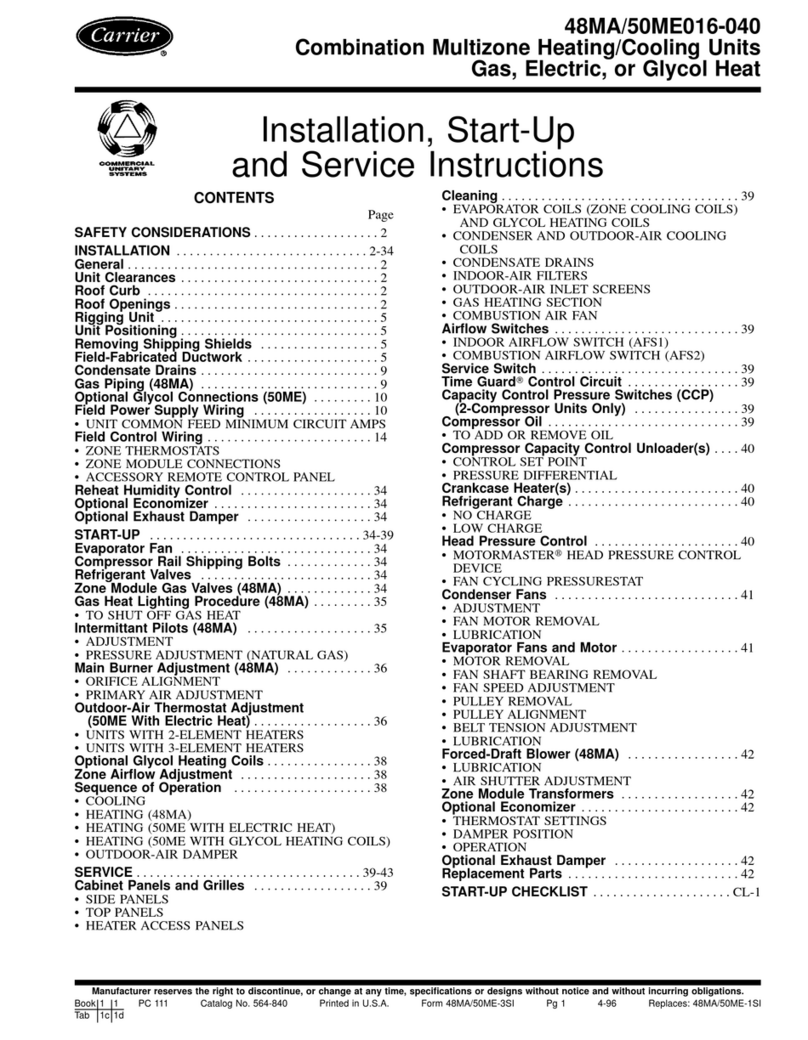 Carrier 48MA/50ME016-040 Dimensions and installation guide