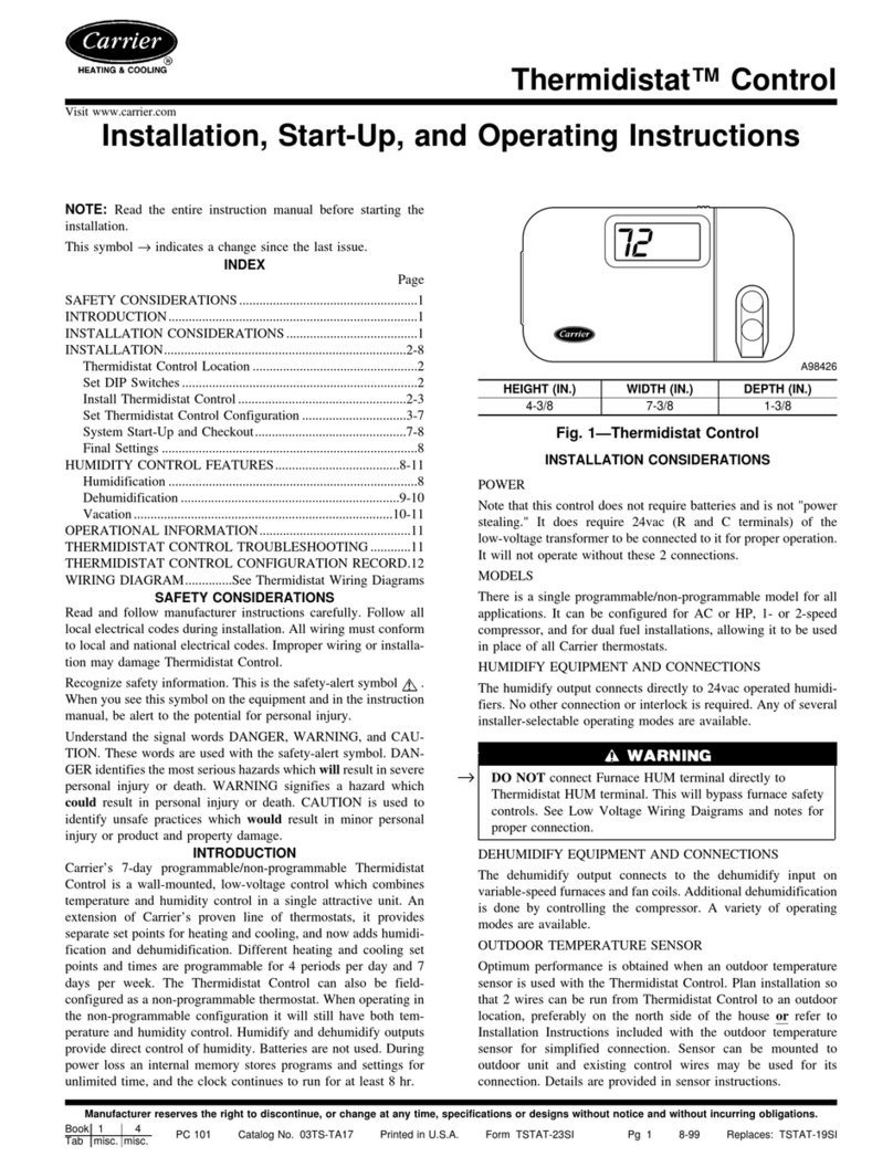 Carrier Thermidistat Installation and operating instructions