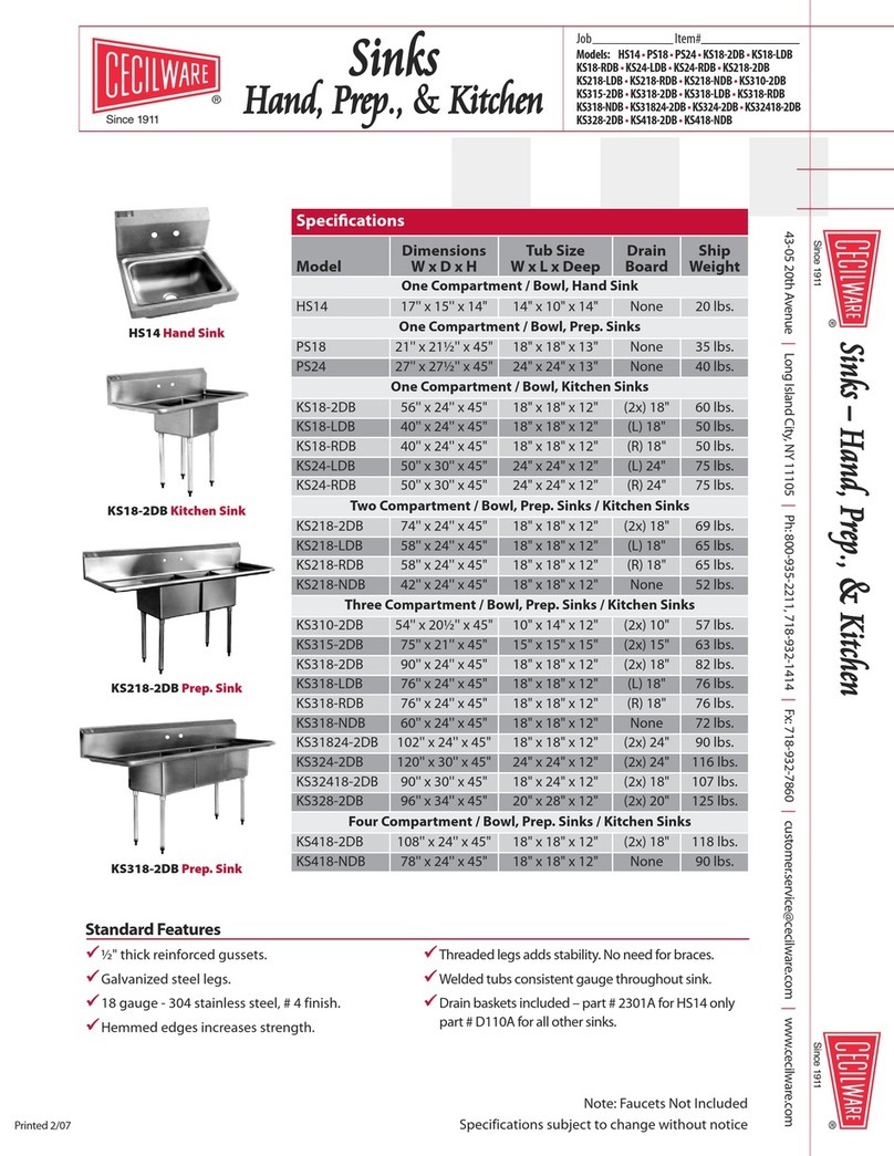 Cecilware HS14 Specification sheet Cecilware HS14 Specification sheet