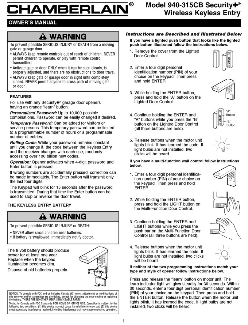 Chamberlain SECURITY+ 940-315CB owner's manual