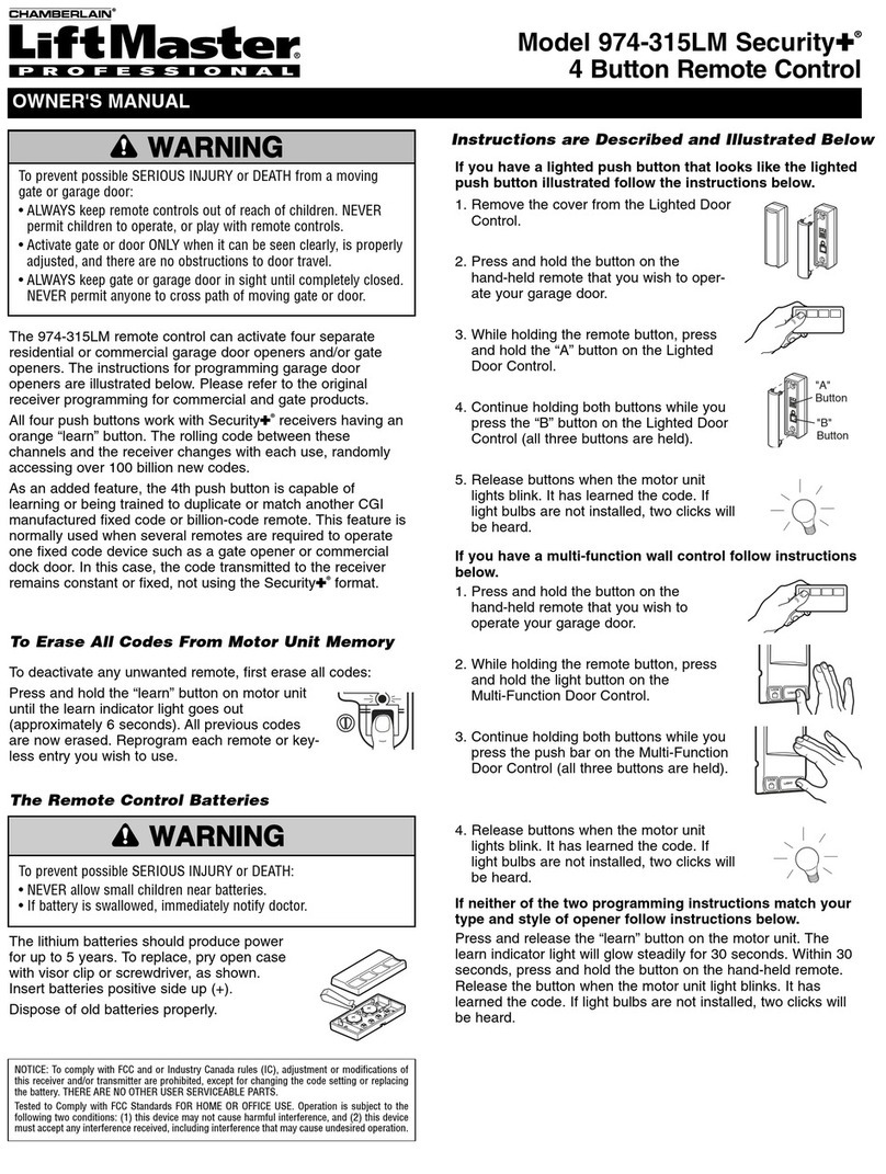 Chamberlain LiftMaster Professional Security+ 974-315LM User manual