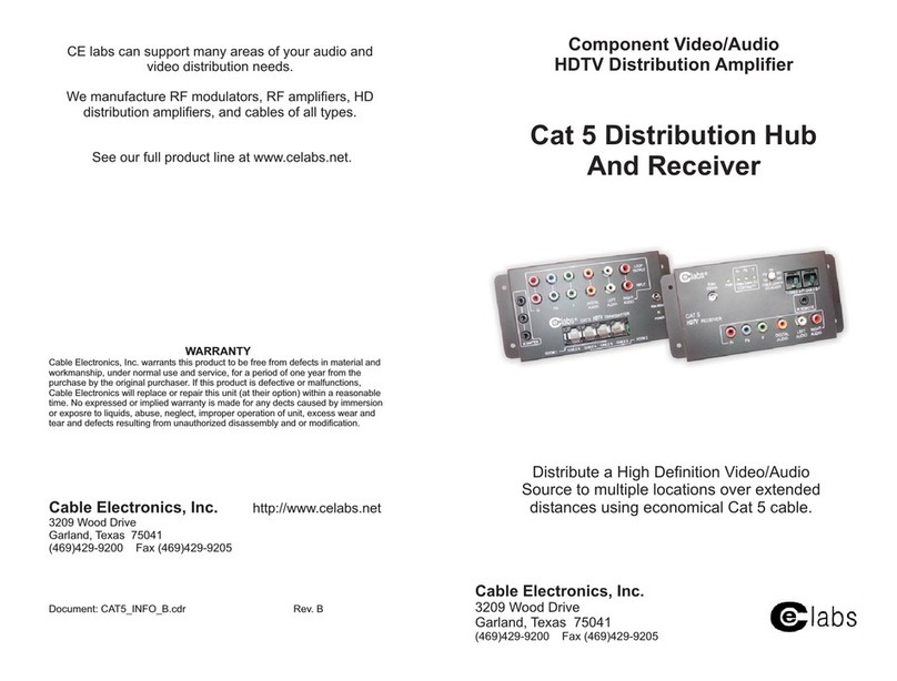 Cable Electronics Celabs Distribution Hub and Receiver Installation & operation instructions