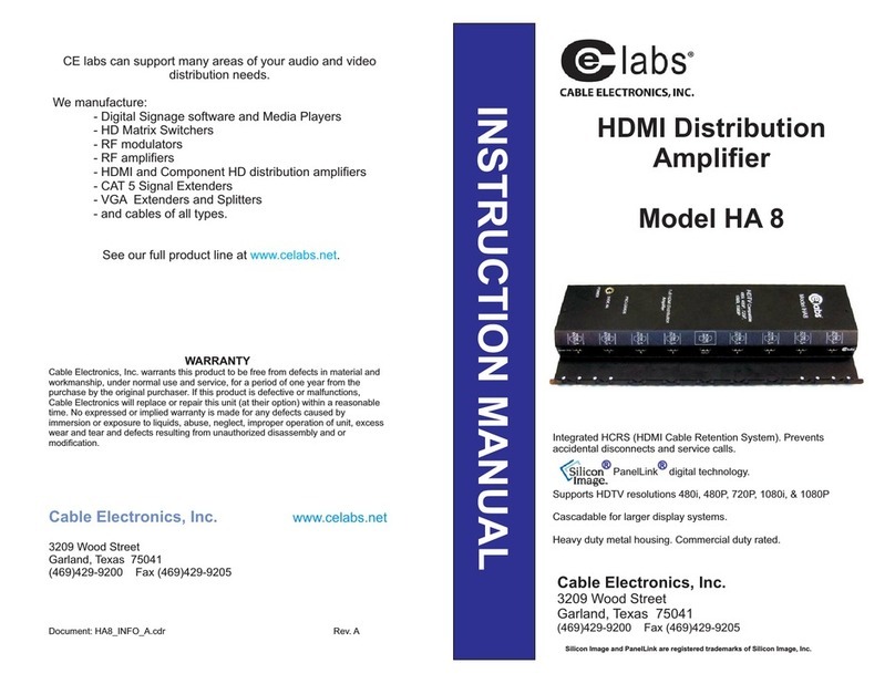 Cable Electronics CE Labs HDMI Distribution Amplifier HA 8 instruction manual