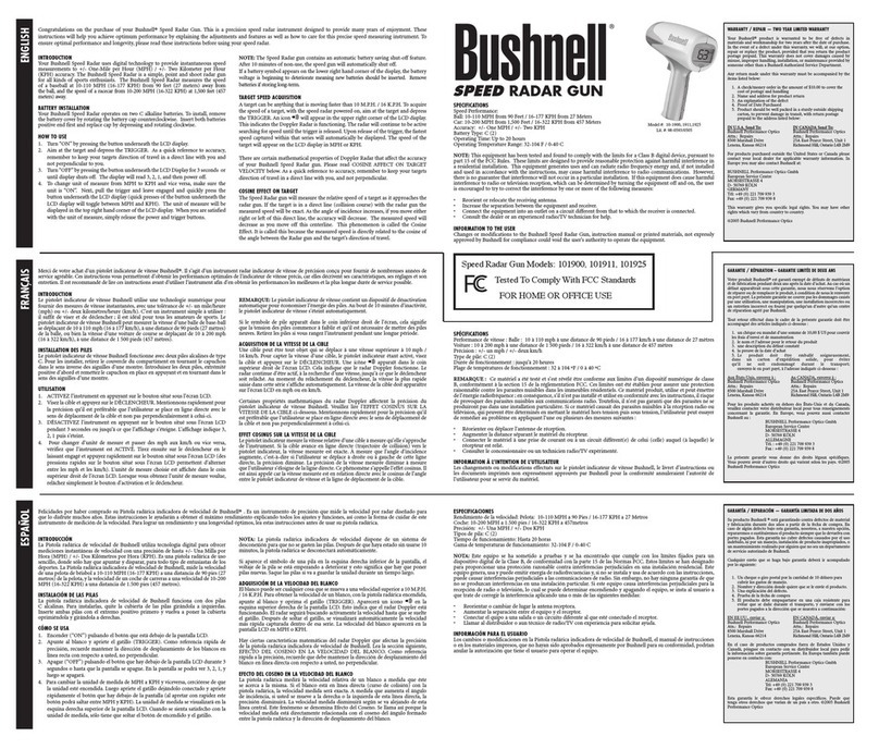 Bushnell Speed Radar Gun 10-1911 Operating instructions