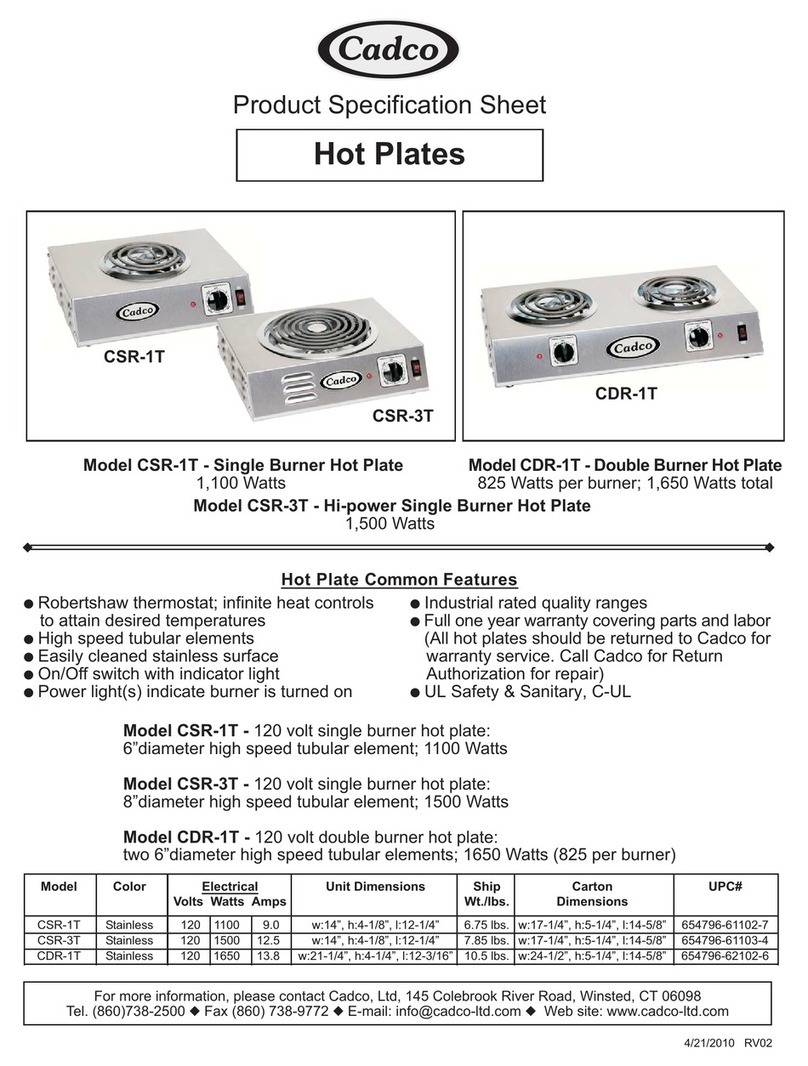 Cadco HOT PLATES CDR-1T Installation instructions