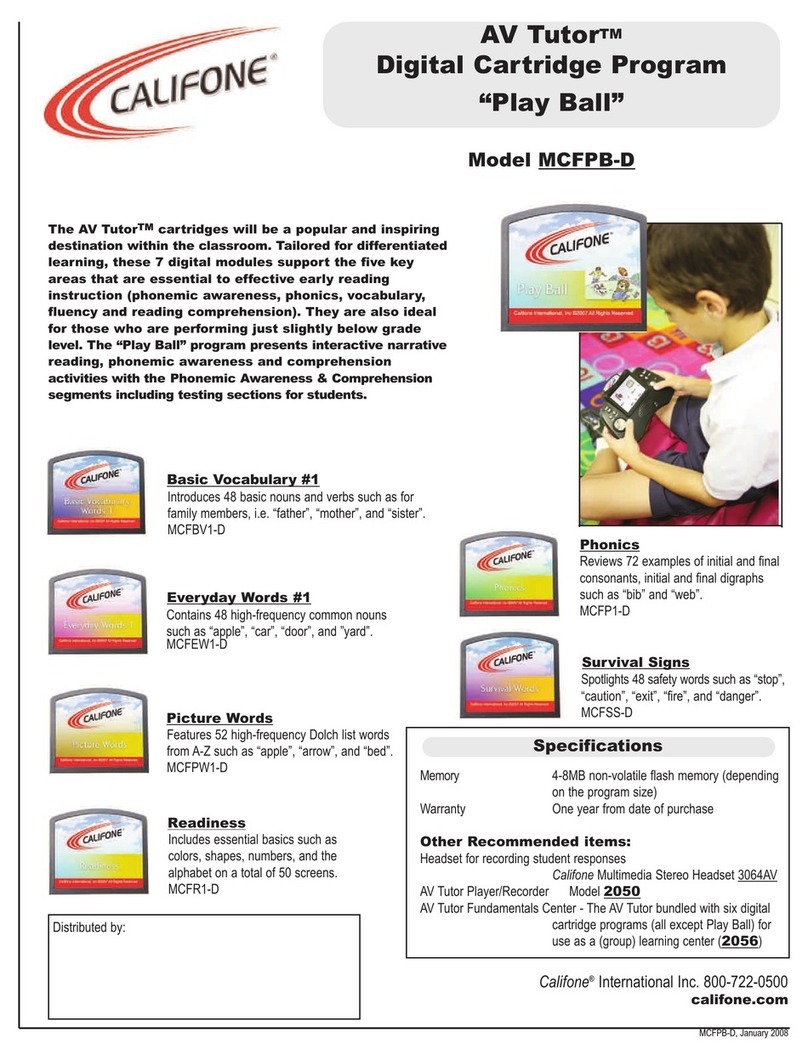 Califone AV Tutor MCFPB-D Specification sheet