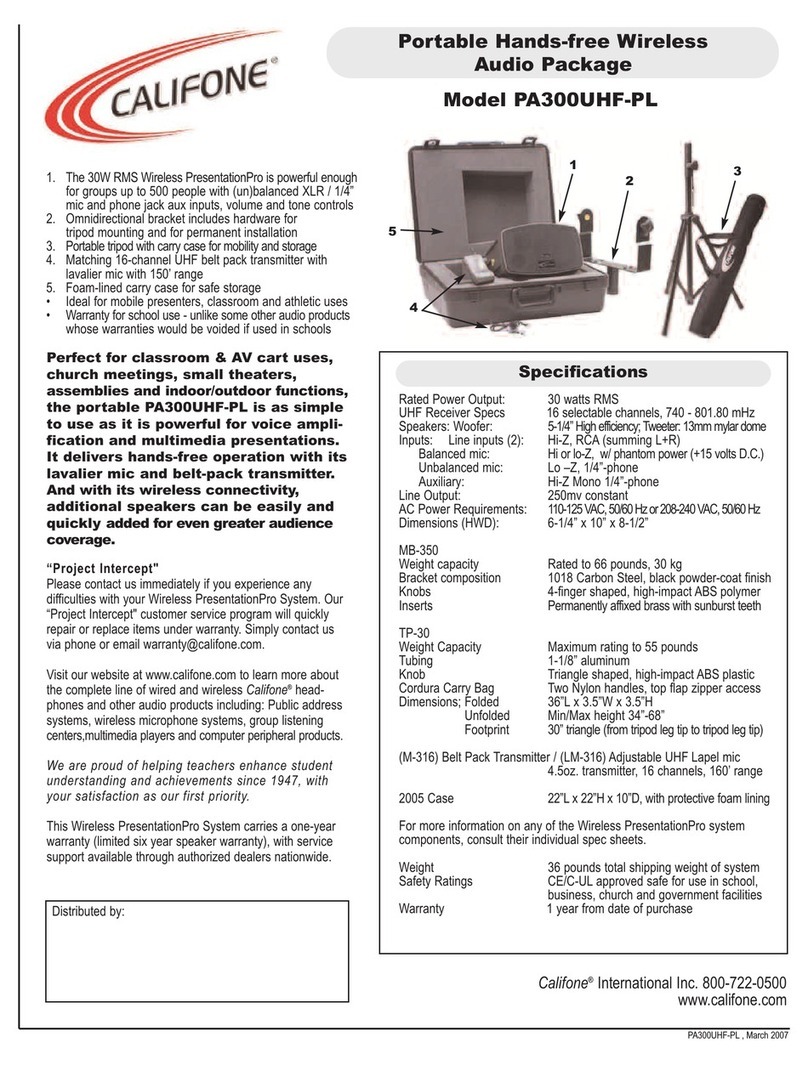 Califone Portable Hands-free Wireless Audio Package... Specifications