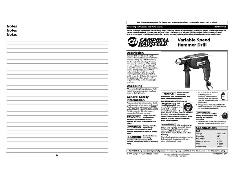 Campbell Hausfeld Drill Operating instructions and parts manual