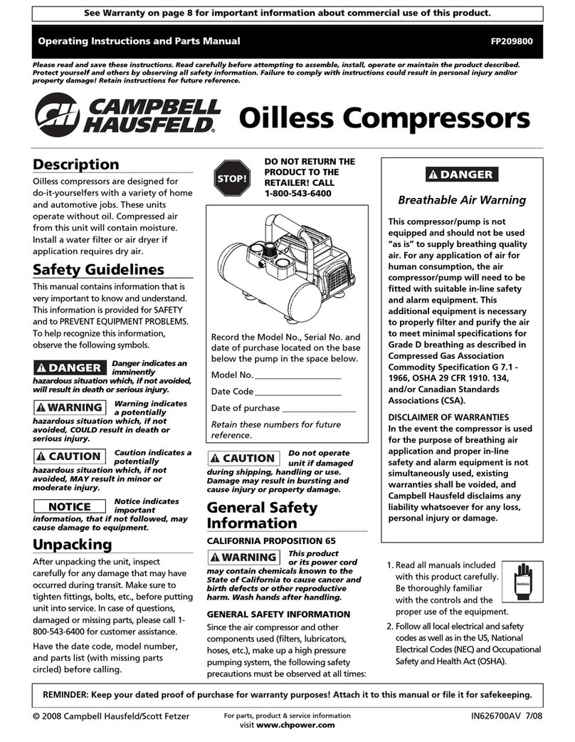 Campbell Hausfeld Oilless Compressors FP209002L Service manual